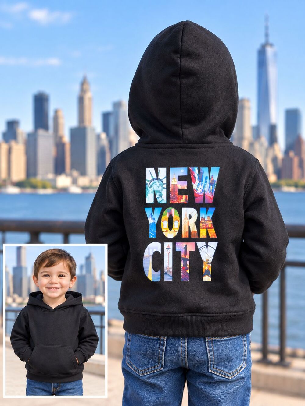 Kids New York City NYC Hoodie Size 110 Approx 4T 5T Black Graphic Sweatshirt NEW